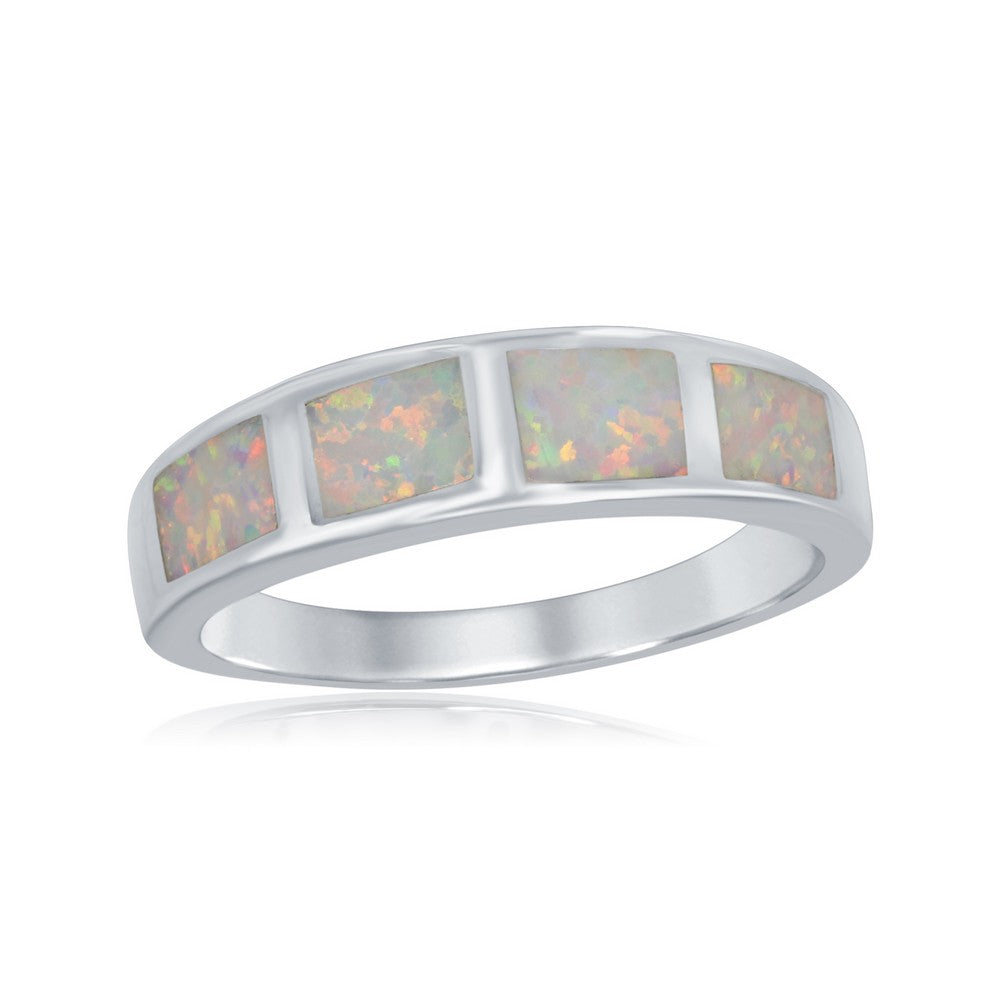 Sterling Silver Milky Inlay Opal Squares Ring - W-9914