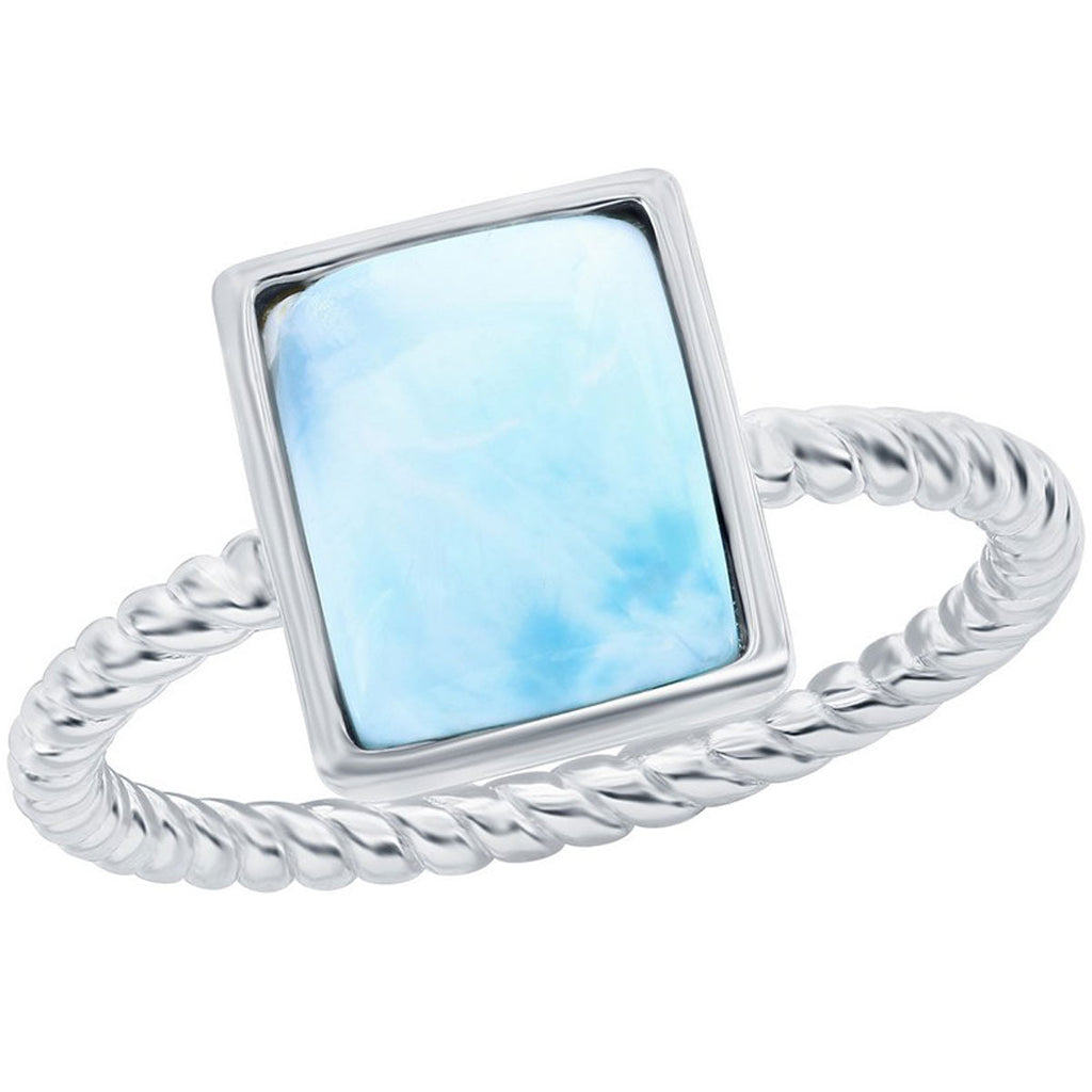 Women's Ring - Rectangle Larimar Rope Design, Size 9 | W-2779-9