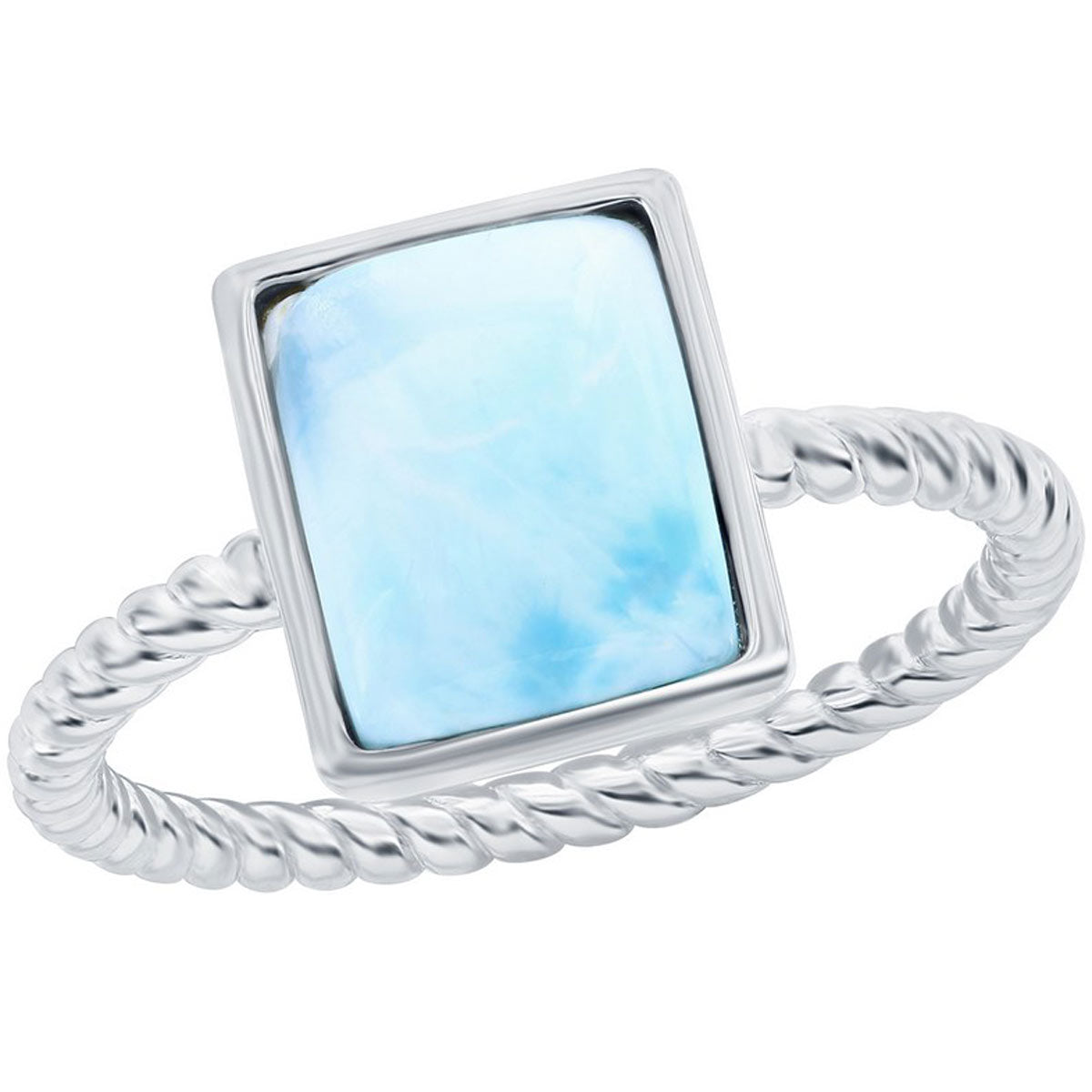 Women's Ring - Rectangle Larimar Rope Design, Size 9 | W-2779-9
