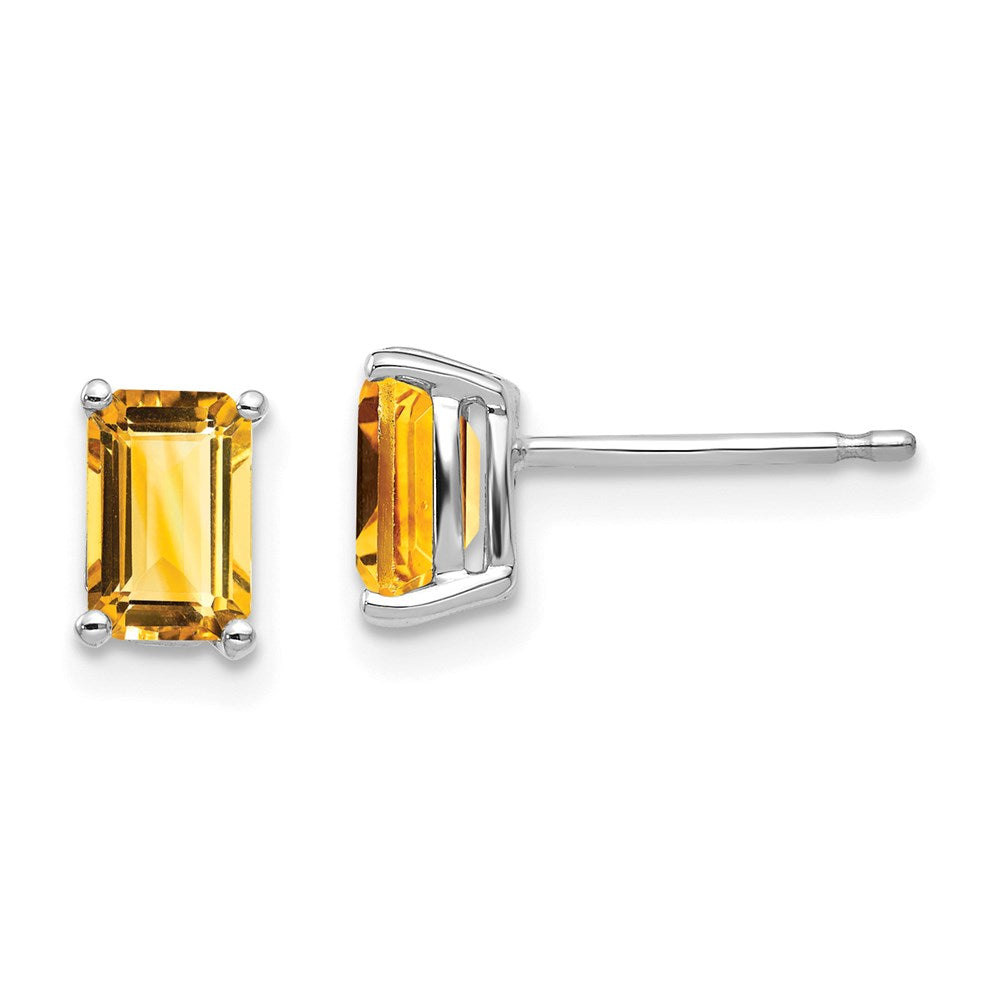 14k White Gold 6x4mm Emerald Cut Citrine Earrings