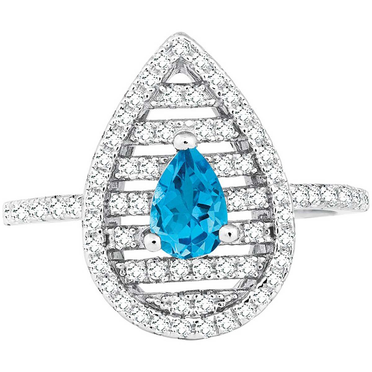 Women's Ring - Pearshape Swiss Blue with White Topaz, Size 7 | BLW-1249-7