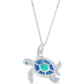 Women's Pendant - Sterling Silver Blue Inlay Opal Turtle Design | K-7612