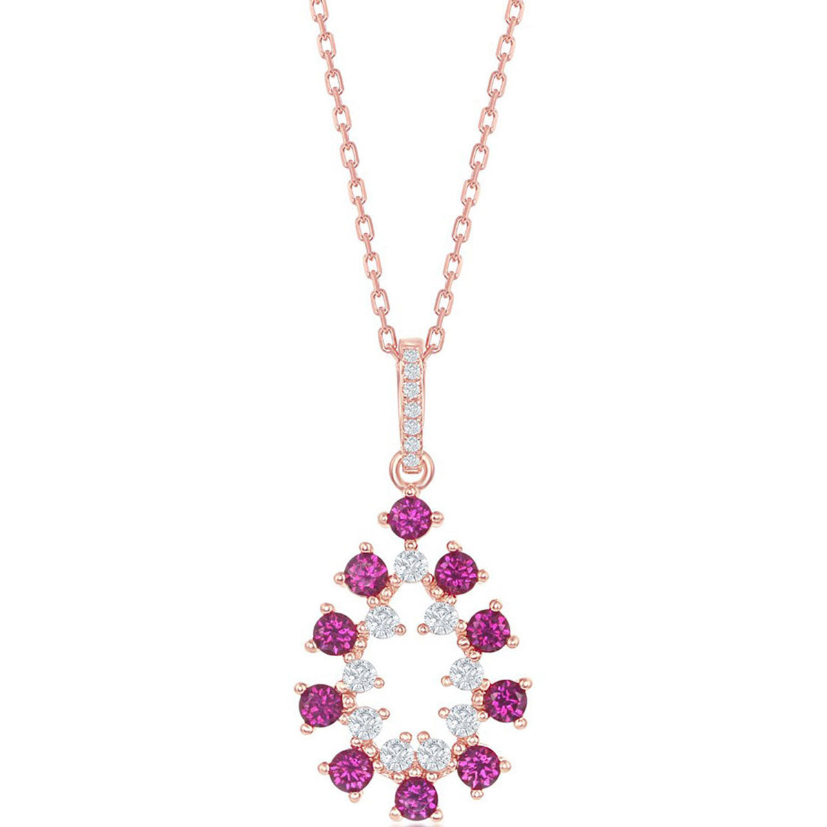 Classic Women's Pendant - Sterling Silver Rose Gold Ruby CZ Pearshaped | K-8345