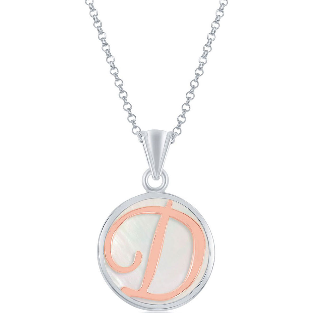 Classic Women's Pendant - Sterling Silver MOP and Rose Gold D Script Initial | K-8605