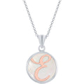 Classic Women's Pendant - Sterling Silver MOP and Rose Gold E Script Initial | K-8606