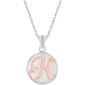 Classic Women's Pendant - Sterling Silver MOP and Rose Gold K Script Initial | K-8613