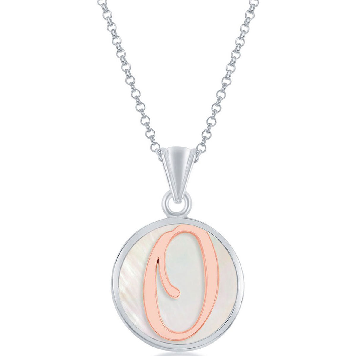 Classic Women's Pendant - Sterling Silver MOP and Rose Gold O Script Initial | K-8617