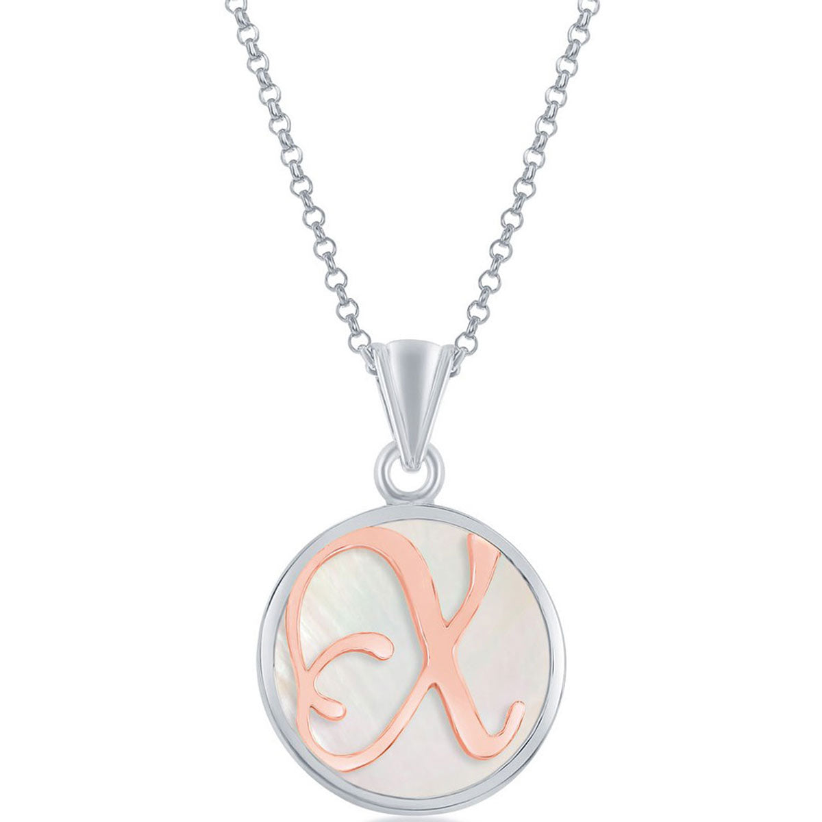 Classic Women's Pendant - Sterling Silver MOP and Rose Gold X Script Initial | K-8626