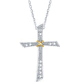 Classic Women's Pendant - Sterling Silver Two Tone Diamond Accent Cross | KDP-125