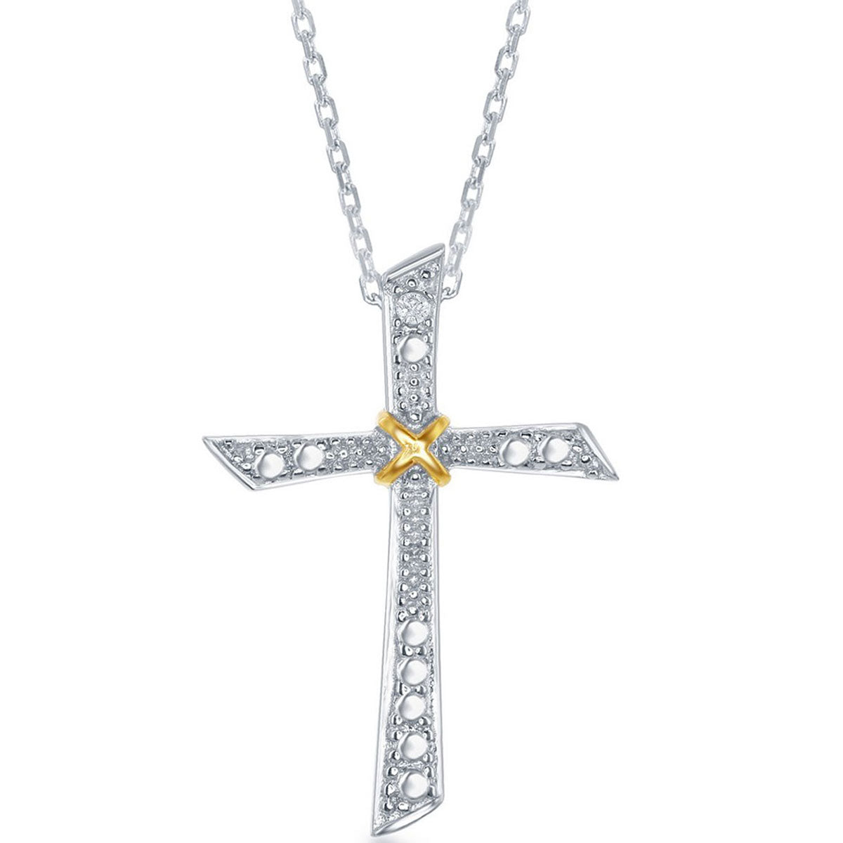 Classic Women's Pendant - Sterling Silver Two Tone Diamond Accent Cross | KDP-125