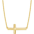 Classic Women's Necklace - Sterling Silver Gold Tone Sideways Cross Design | L-3554