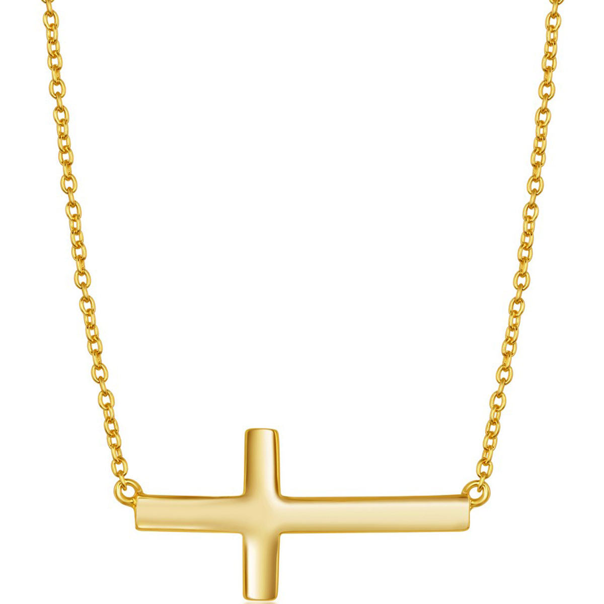 Classic Women's Necklace - Sterling Silver Gold Tone Sideways Cross Design | L-3554