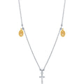 Classic Women's Necklace - Sterling Silver Small Cross with Gold Medals | L-3691