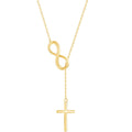 Classic Women's Necklace - Gold Infinity with Hanging Chain and Cross | L-3881-GP