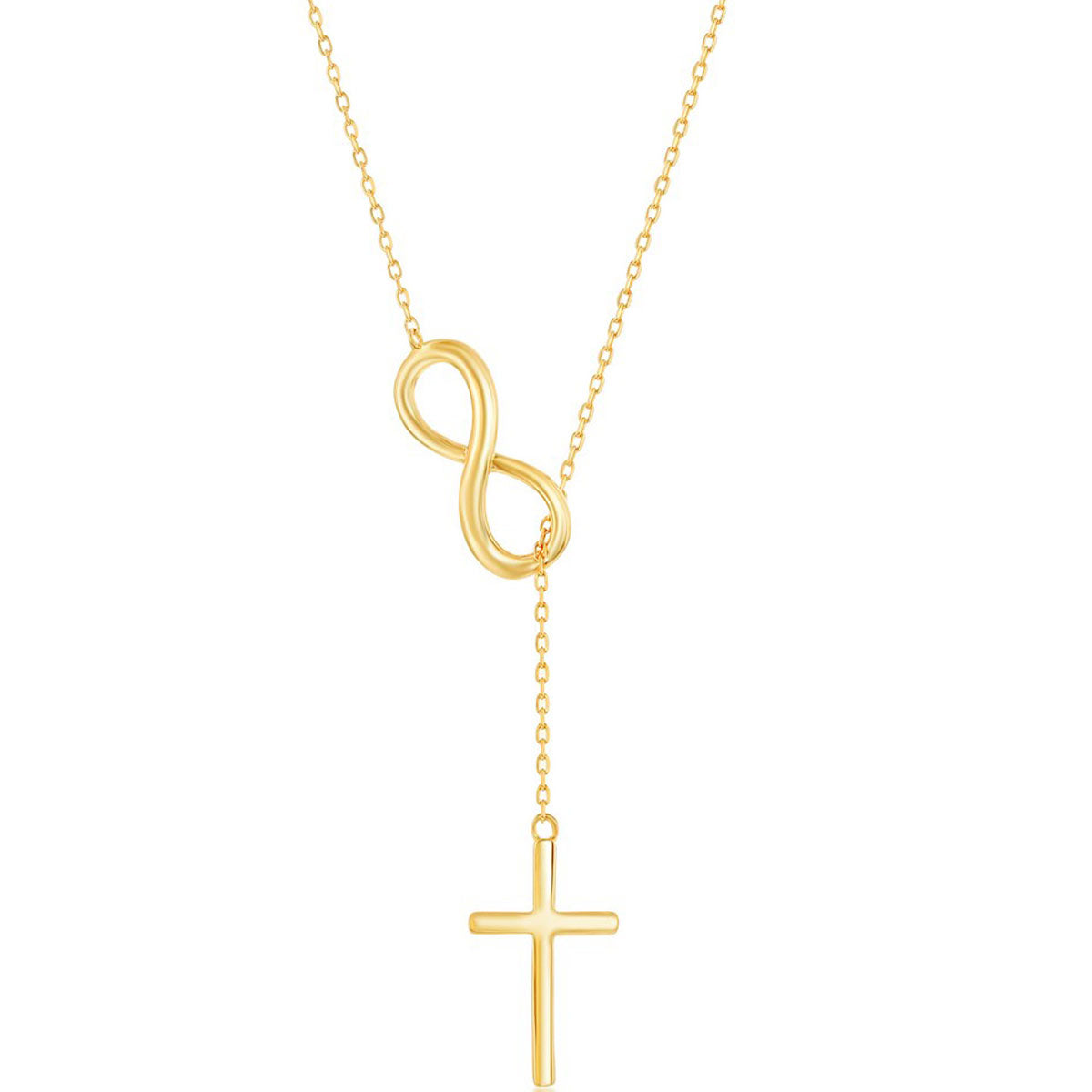 Classic Women's Necklace - Gold Infinity with Hanging Chain and Cross | L-3881-GP