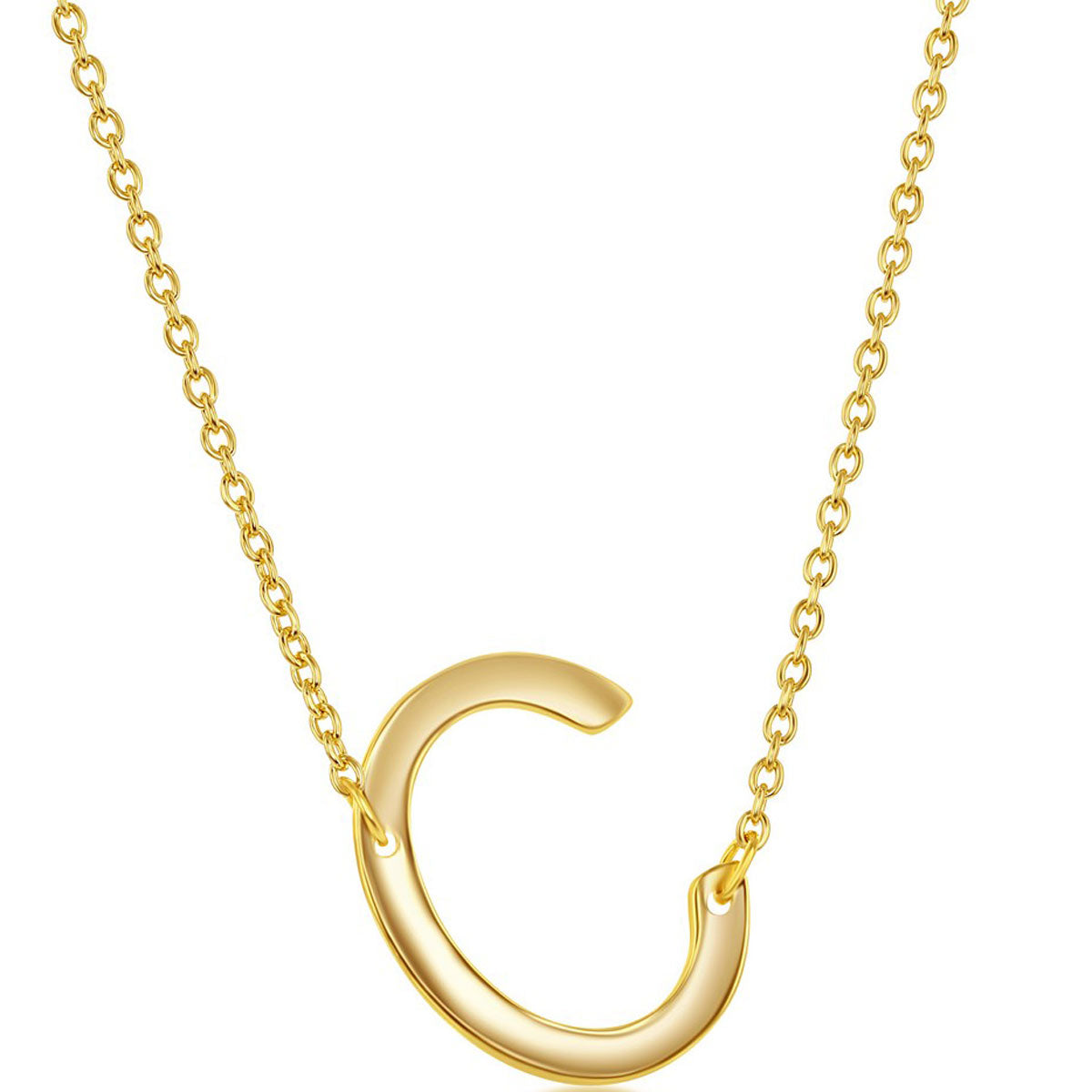Classic Women's Necklace - Sterling Silver Gold Tone Sideways C Initial | L-4212-GP