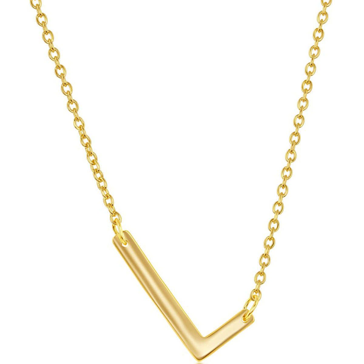 Classic Women's Necklace - Sterling Silver Gold Tone Sideways L Initial | L-4221-GP