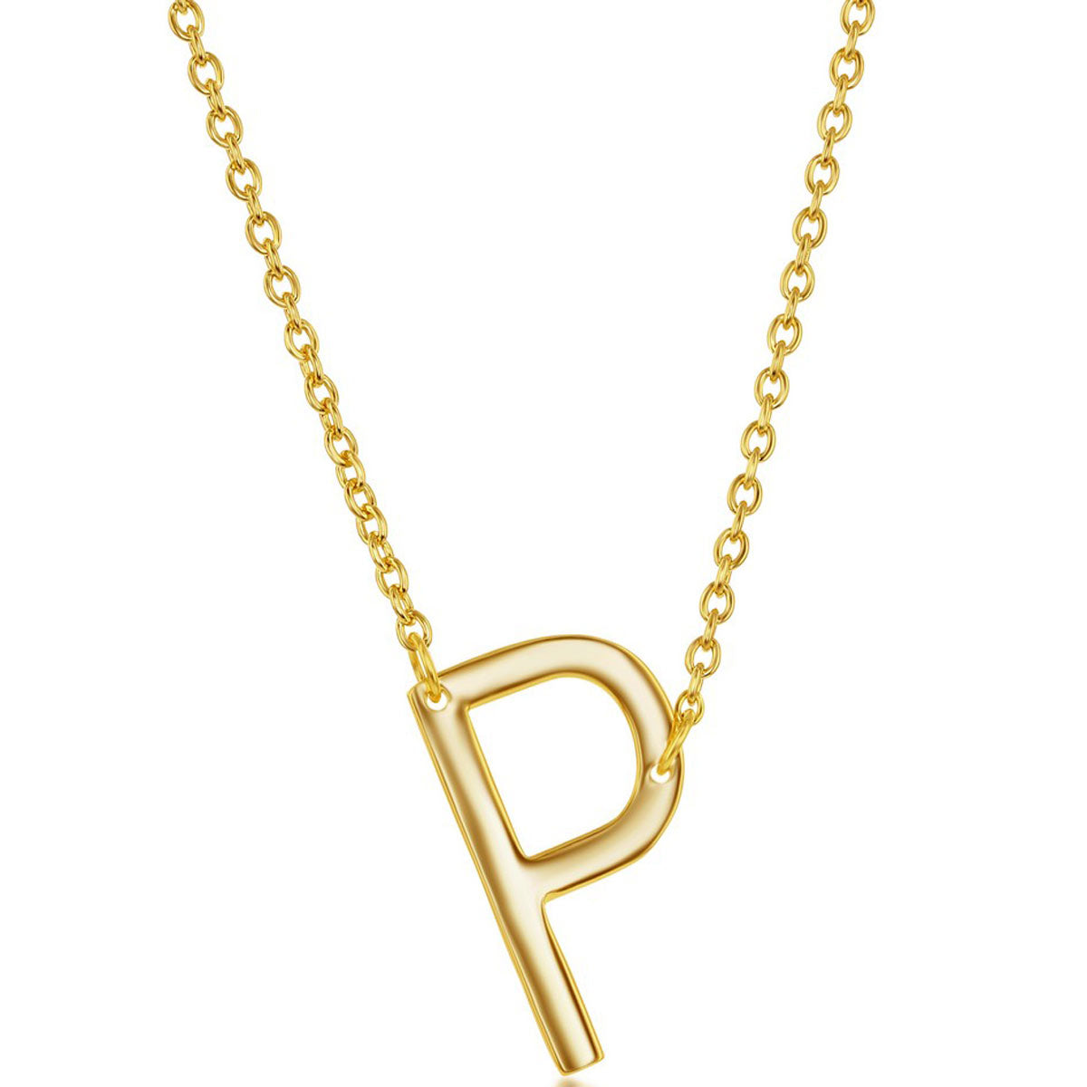 Classic Women's Necklace - Sterling Silver Gold Tone Sideways P Initial | L-4225-GP