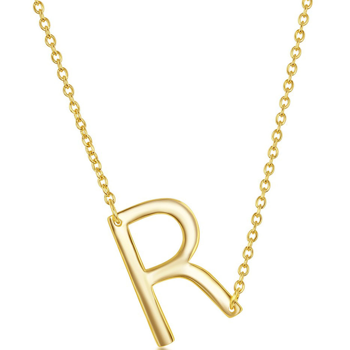 Classic Women's Necklace - Sterling Silver Gold Tone Sideways R Initial | L-4227-GP