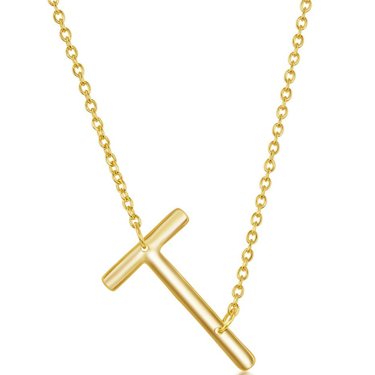 Classic Women's Necklace - Sterling Silver Gold Tone Sideways T Initial | L-4229-GP
