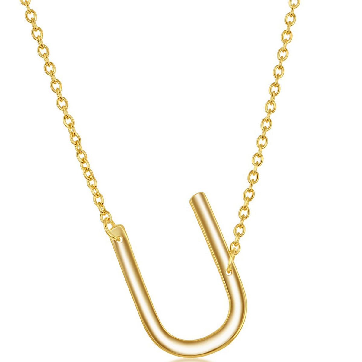 Classic Women's Necklace - Sterling Silver Gold Tone Sideways U Initial | L-4230-GP