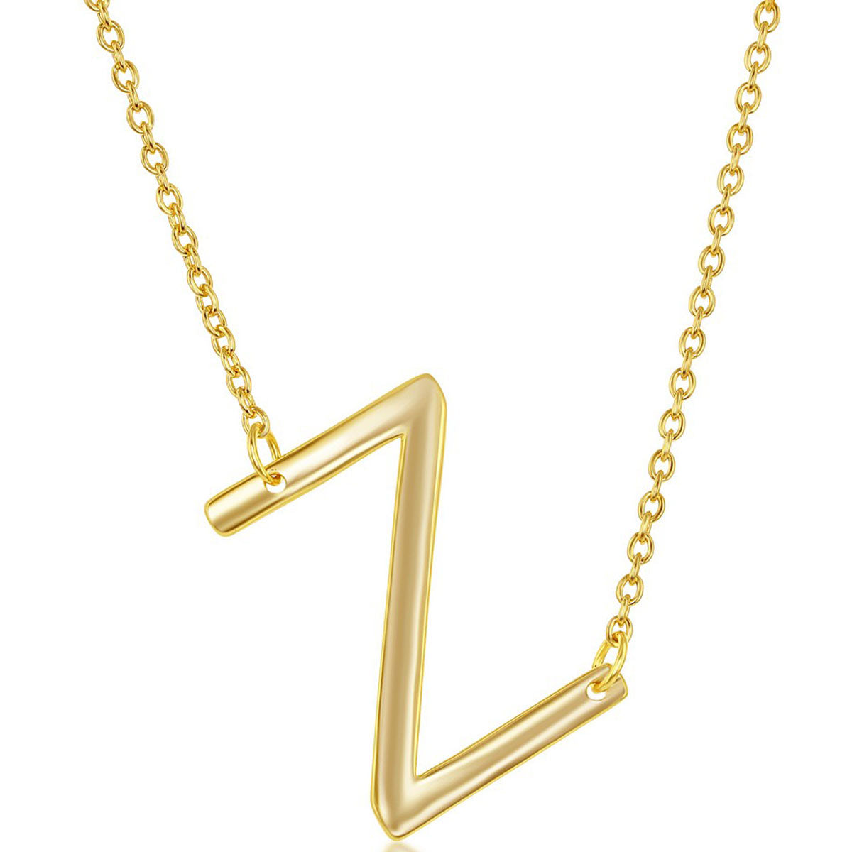 Classic Women's Necklace - Sterling Silver Gold Tone Sideways Z Initial | L-4235-GP