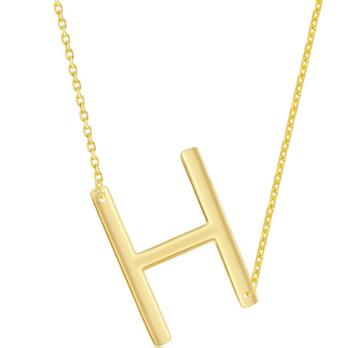 Classic Women's Necklace - Sterling Silver Gold Large Sideways H Initial | L-4268