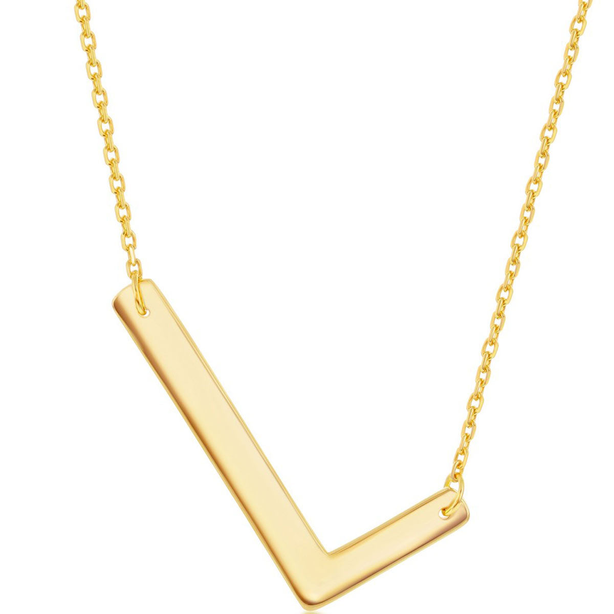 Classic Women's Necklace - Sterling Silver Gold Large Sideways L Initial | L-4272