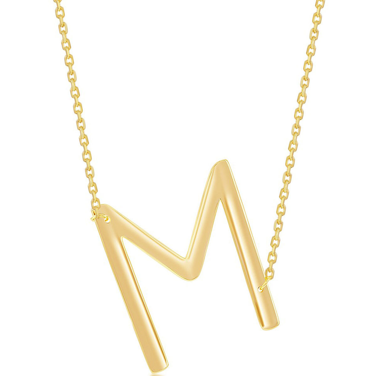 Classic Women's Necklace - Sterling Silver Gold Large Sideways M Initial | L-4273