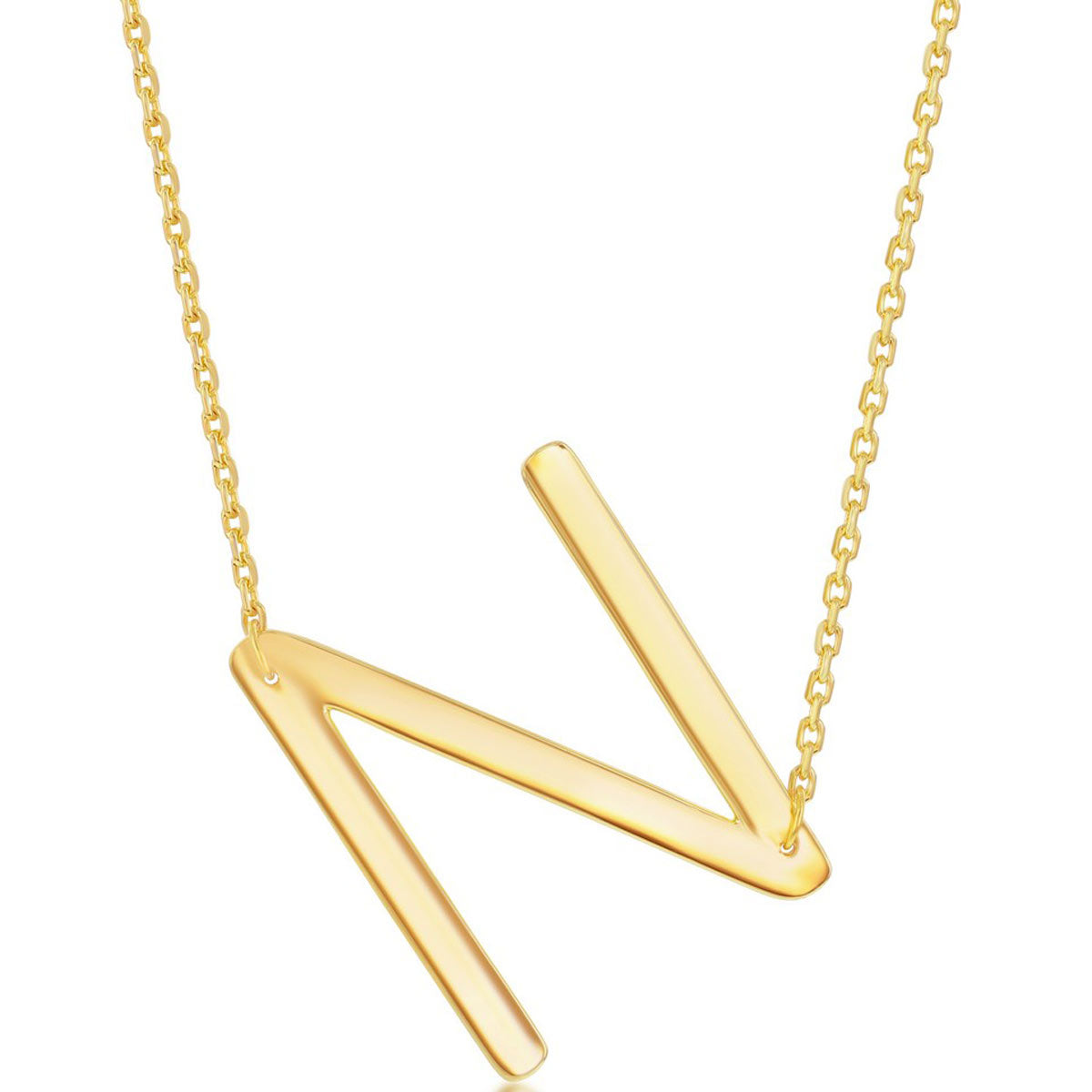 Classic Women's Necklace - Sterling Silver Gold Large Sideways N Initial | L-4274