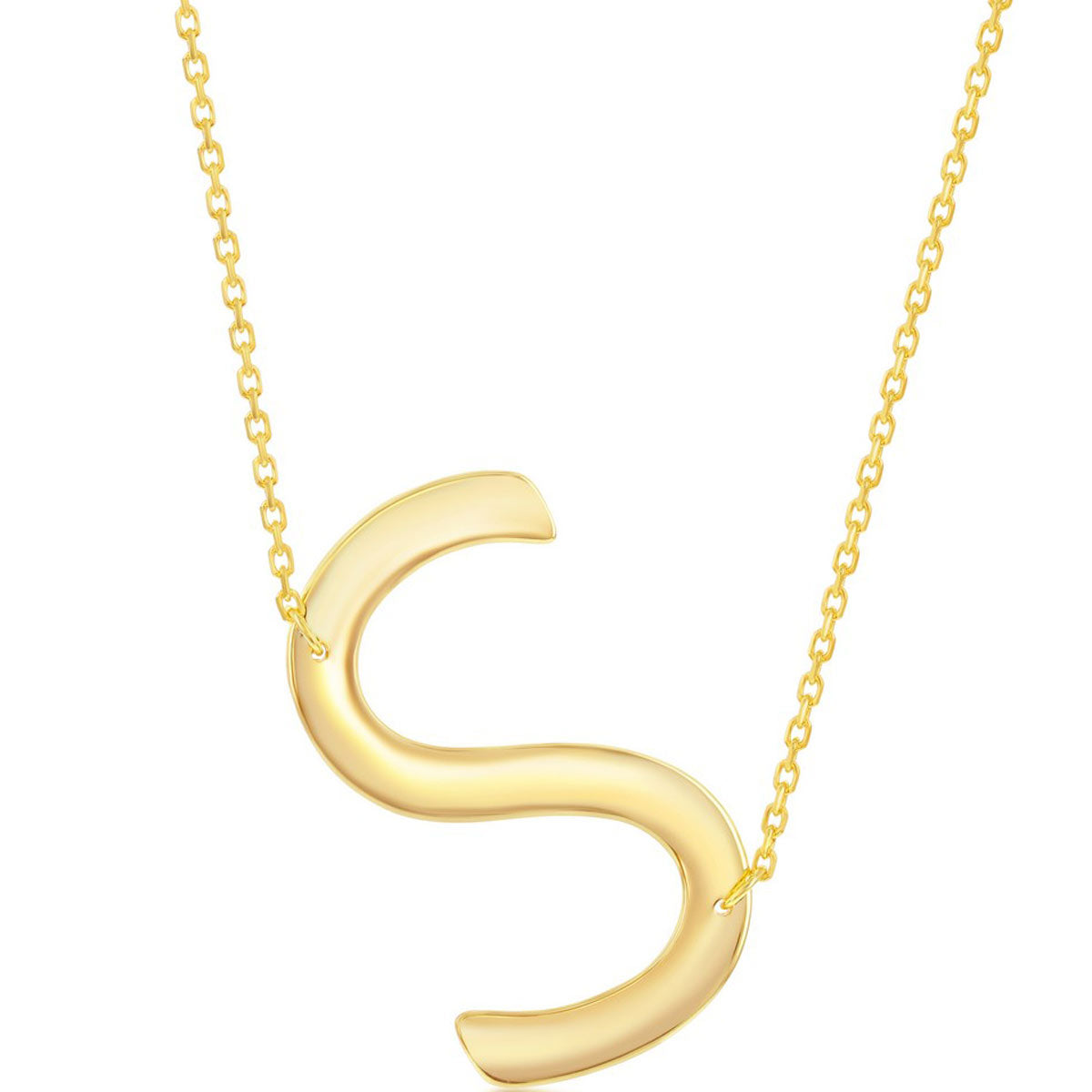 Classic Women's Necklace - Sterling Silver Gold Large Sideways S Initial | L-4279