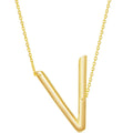 Classic Women's Necklace - Sterling Silver Gold Large Sideways V Initial | L-4282