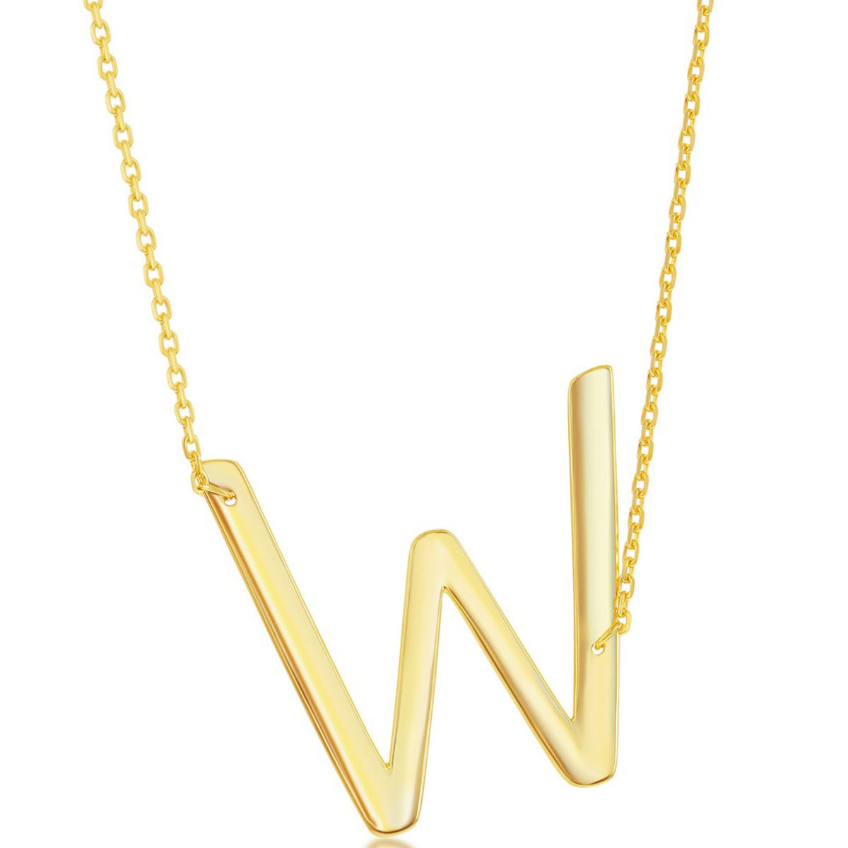 Classic Women's Necklace - Sterling Silver Gold Large Sideways W Initial | L-4283