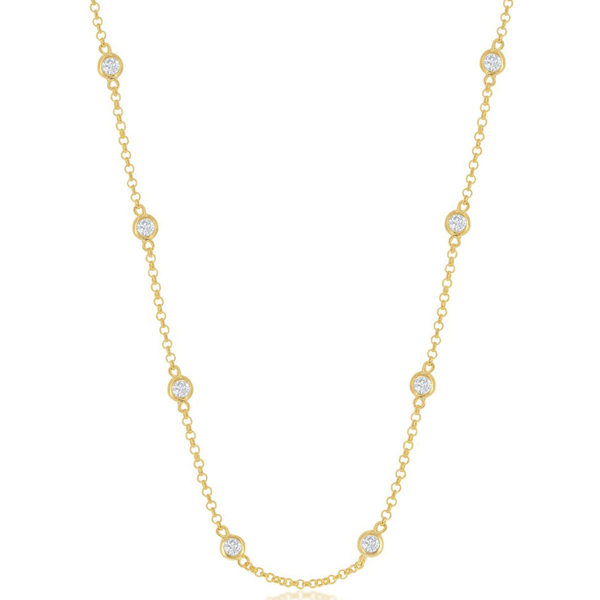 Classic Women's Necklace - Sterling Silver Gold Plated Linked with CZ | M-3353-36-GP