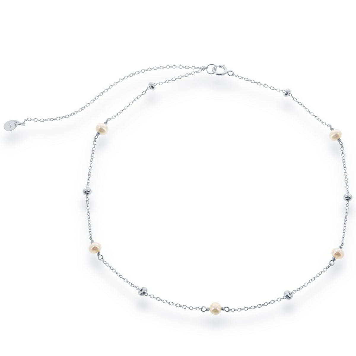 Classic Women's Necklace - Sterling Silver Small Freshwater Pearls and Beads | M-5552