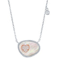 Classic Women's Necklace - Sterling Silver Oval MOP and Rose Gold CZ Heart | M-5791