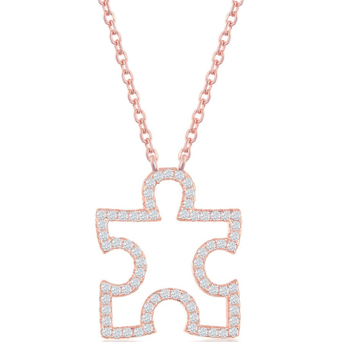 Classic Women's Necklace - Sterling Silver Rose Gold Open Puzzle Piece | M-6148-RG