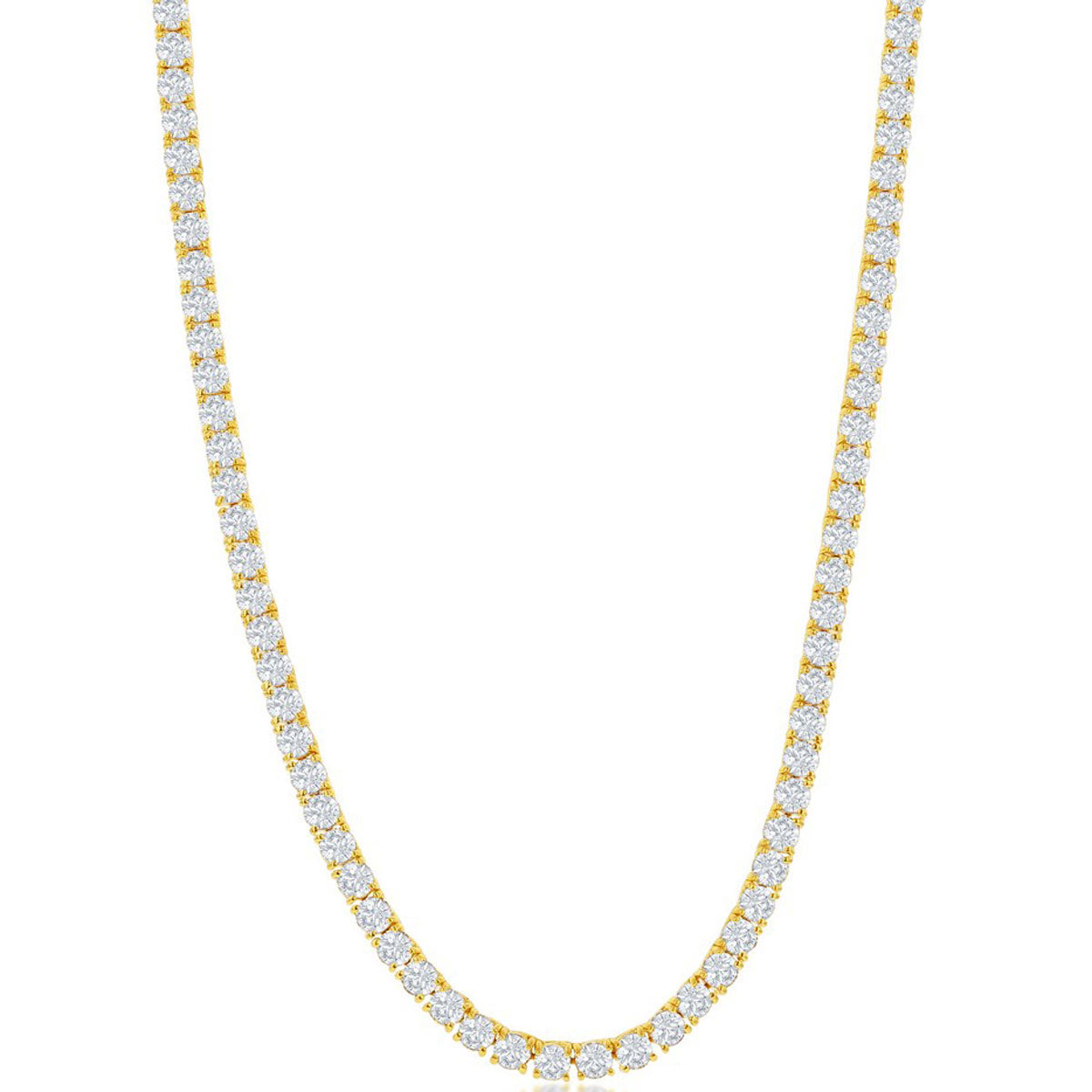 Classic Women's Necklace - Sterling Silver Gold Tone 4mm Round CZ Tennis | M-6254-GP