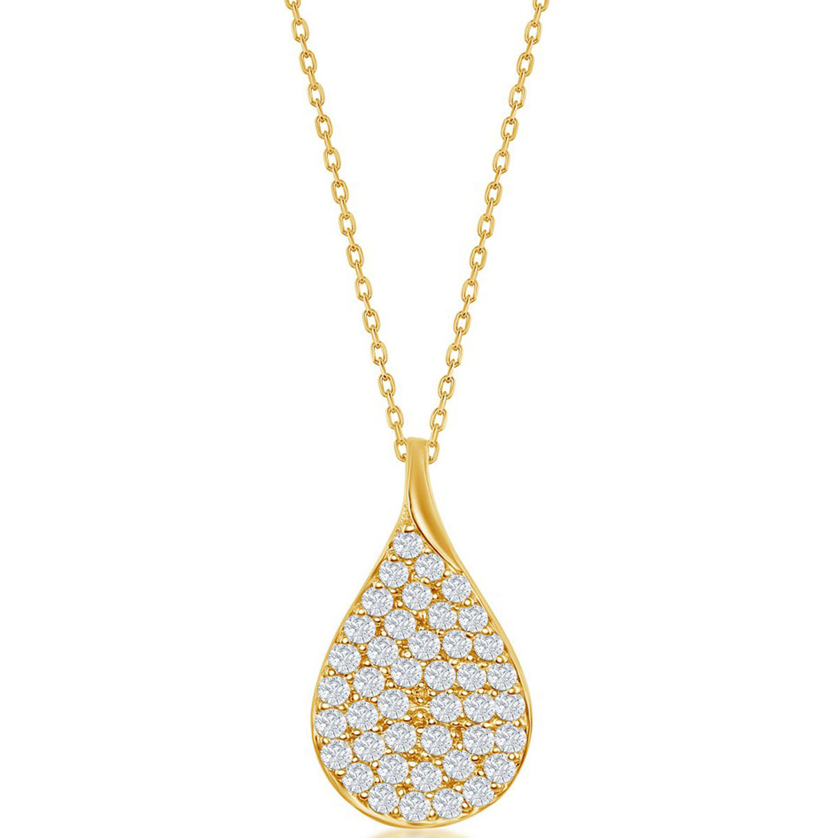 Classic Women's Necklace - Gold Plated Micro Pave White CZ Pear-Shaped | M-6588-GP
