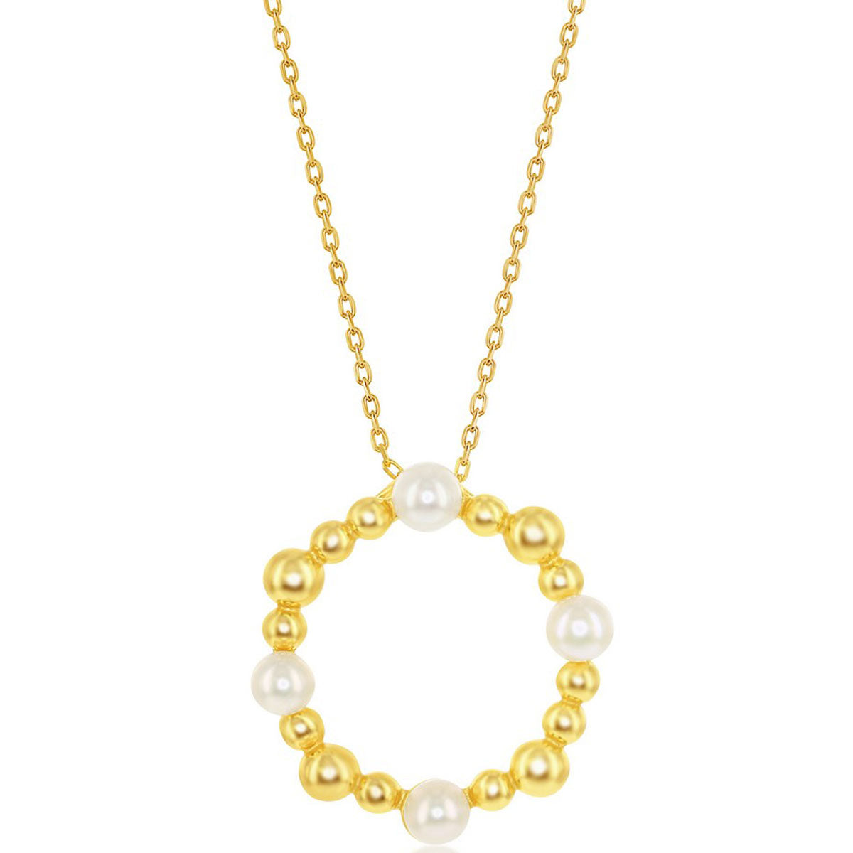 Classic Women's Necklace - Freshwater Pearl and Gold Tone Beaded Circle | M-6601-GP