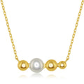 Classic Women's Necklace - Gold Plated Freshwater Pearl and Beaded Bar | M-6602-GP