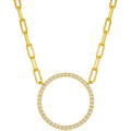Classic Women's Necklace - Gold Plated Circle of Life Paperclip White CZ | M-6614-GP