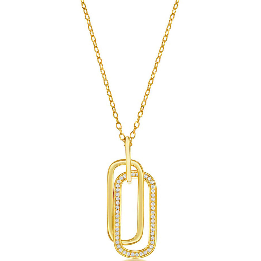 Classic Women's Necklace - Sterling Silver Gold Plated Double Oval CZ | M-6619-GP