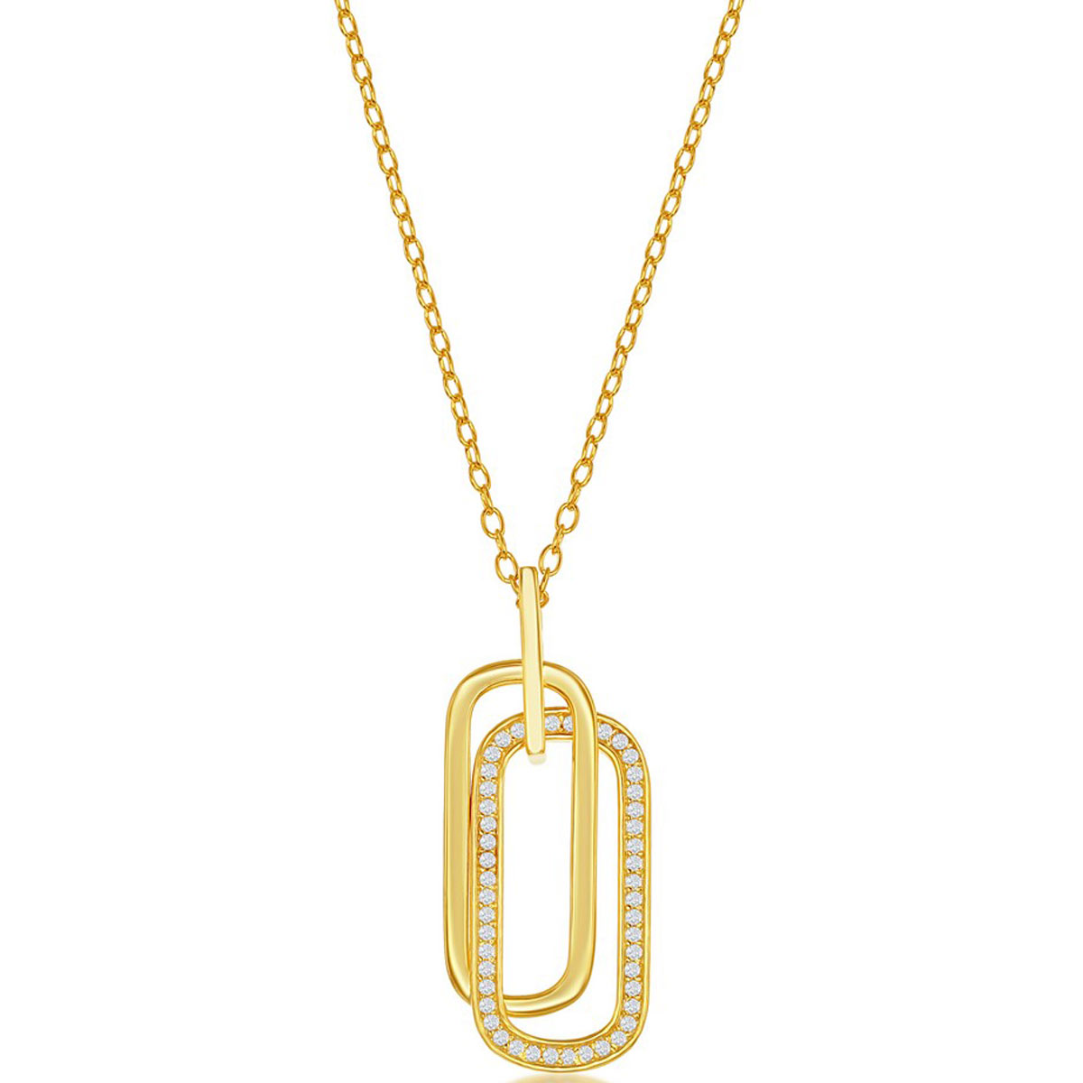 Classic Women's Necklace - Sterling Silver Gold Plated Double Oval CZ | M-6619-GP
