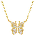 Classic Women's Necklace - Sterling Silver Gold Micro Pave CZ Butterfly | M-6639-GP