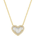 Classic Women's Necklace - Gold Plated Round and Baguette White CZ Heart | M-6645-GP