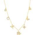 Classic Women's Necklace - Sterling Silver Gold Multi Charm CZ Station | M-6654-GP