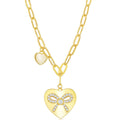 Classic Women's Necklace - Gold Plated Heart with CZ Ribbon Paperclip | M-6664-GP