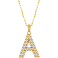 Classic Women's Necklace - Gold Tone Pave CZ A Initial with Paperclip Chain | M-6697
