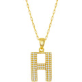 Classic Women's Necklace - Gold Tone Pave CZ H Initial with Paperclip Chain | M-6704
